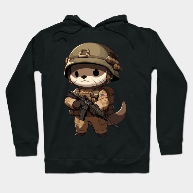 Kawaii Otter Soldier Hoodie by TomFrontierArt